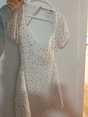 Beginning Boutique Cream Mini Dress with Pink Floral Print